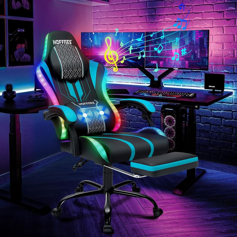 Bluetooth Speaker - Gamingstoel met LED-verlichting, speakers, massagefunctie, grote