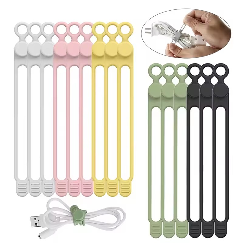Cable Organizer - 10 stuks siliconen kabelbinders, snoerorganizer, kabelbanden,