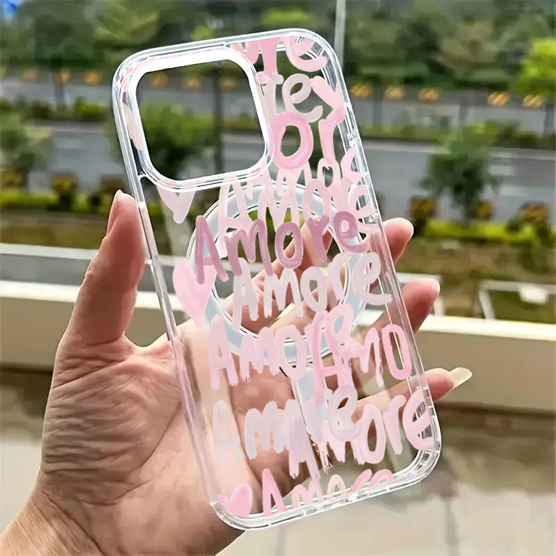 Wireless Charger - Amore-Love Romantische Telefoonhoes met Roze Lettering