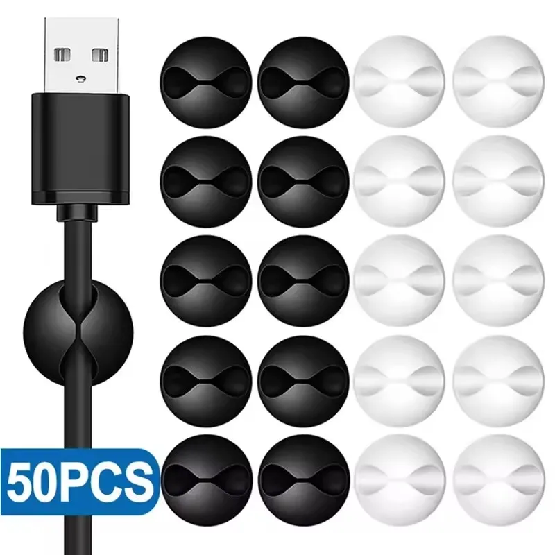 Cable Organizer - 5/50 stuks mini-kabelorganizer siliconen USB-kabelopwinder managementclips